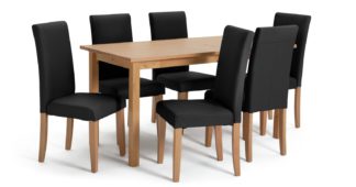 An Image of Argos Home Ashdon Solid Wood Dining Table & 6 Black Chairs