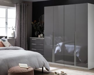 An Image of Habitat Munich 4 Door Wardrobe - Grey Gloss