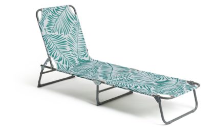 An Image of Habitat Global Leaf Folding Metal Sun Lounger -Green & White