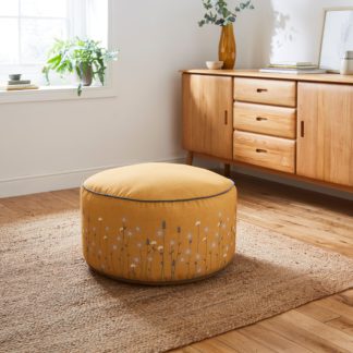 An Image of Scandi Print Ochre Pouffe Ochre