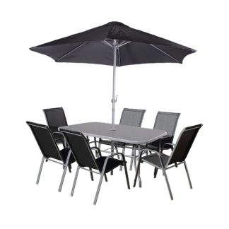 An Image of Rio 6 Seater Set with Parasol Grey