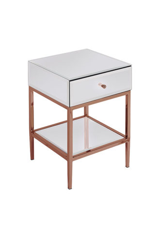 An Image of Stiletto Toughened White Glass and Rose Gold Side Table