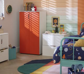 An Image of Habitat Kids Pod 2 Piece 2 Door Wardrobe Set -Orange & White