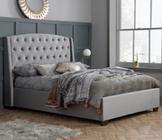 An Image of Balmoral Grey Velvet Fabric Winged Bed Frame - 5ft King Size
