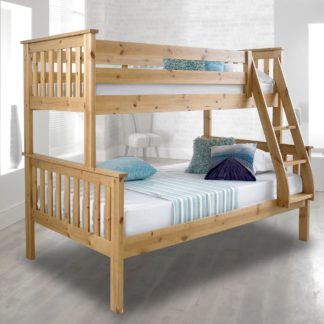 An Image of Atlantis Solid Pine Wooden Triple Sleeper Bunk Bed Frame - 3ft Single Top and 4ft Small Double Bottom