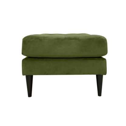 An Image of Habitat Hudson Velvet Footstool - Olive