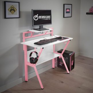 An Image of Rogue Pink Gaming Desk White and Pink