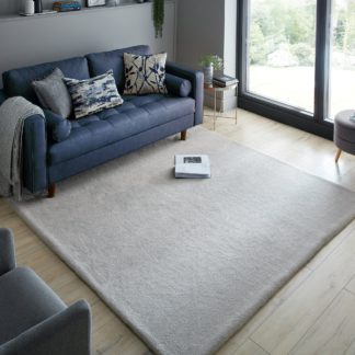 An Image of Supersoft Faux Fur Square Rug Supersoft Grey