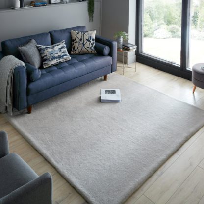 An Image of Supersoft Faux Fur Square Rug Supersoft Grey