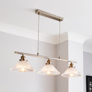 An Image of Logan Glass 3 Light Nickel Diner Ceiling Fitting Nickel