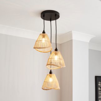 An Image of Elements Jaula 3 Light Rattan Cluster Fitting Natural