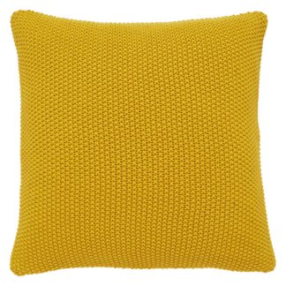 An Image of Habitat Paloma Knitted Cotton Cushion - Saffron - 45x45cm