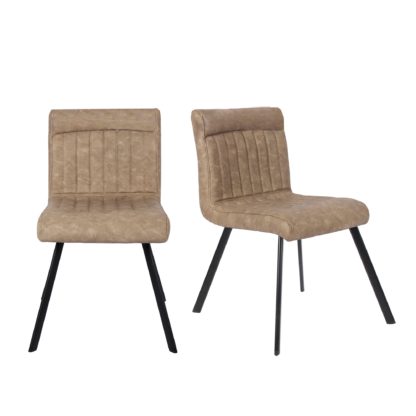 An Image of Felix Set of 2 PU Leather Dining Chairs Brown