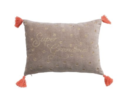 An Image of Argos Home Embroidered Super Grandma Cushion - Brown-35x25cm