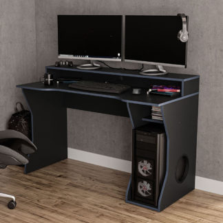 An Image of Enzo Black and Blue Wooden Gaming Desk
