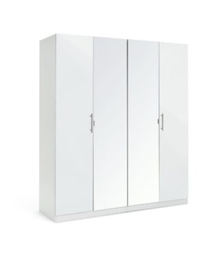 An Image of Habitat Munich 4 Door 2 Mirror Wardrobe - White Gloss