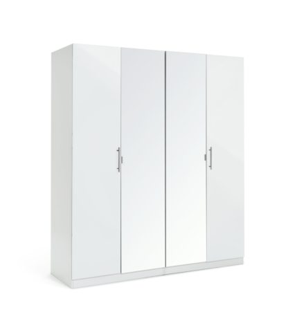 An Image of Habitat Munich 4 Door 2 Mirror Wardrobe - White Gloss