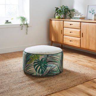An Image of Palm Print Tapestry Pouffe Green