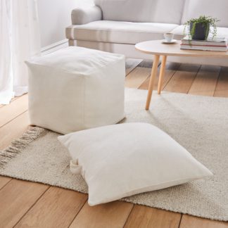 An Image of Boucle Square Pouffe White