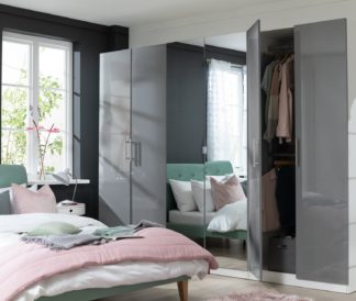 An Image of Habitat Munich 6 Door 2 Mirror Wardrobe - Grey Gloss