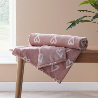 An Image of Heart Print Throw Blush