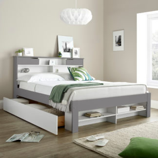 An Image of Fabio Grey and White Wooden 2 Drawer Bookcase Storage Bed Frame - 5ft King Size