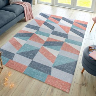 An Image of Match Lola Geo Washable Rug Blush