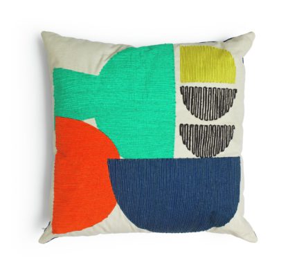 An Image of Habitat Mid Century Geo Embroidered Cushion Multi - 43x43cm