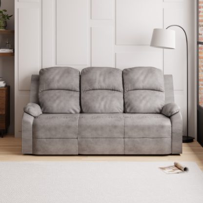 An Image of Parker Faux Leather Reclining 3 Seater Sofa Grey