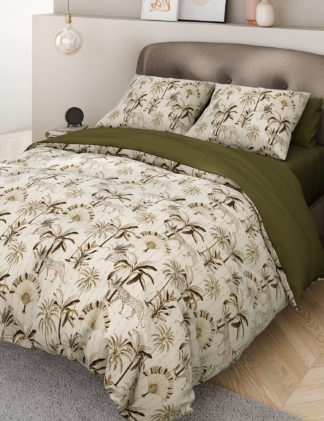 An Image of M&S Pure Cotton Leopard Palm Bedding Set