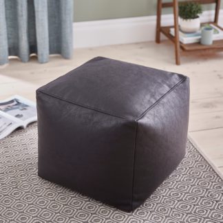 An Image of Faux Leather Cube Pouffe Black