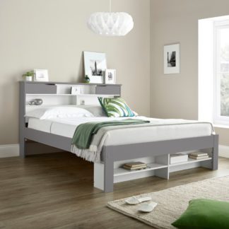 An Image of Fabio Grey and White Wooden Bookcase Storage Bed Frame - 5ft King Size