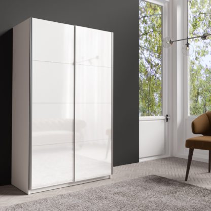 An Image of Lincoln 120cm Sliding Gloss Wardrobe White