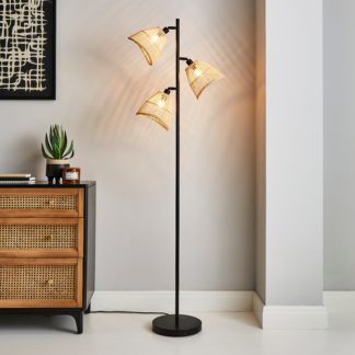 An Image of Elements Jaula 3 Light Rattan Floor Lamp Natural