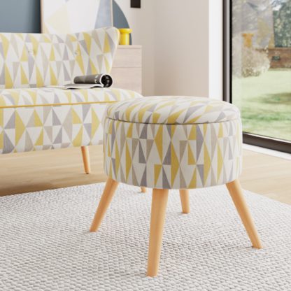 An Image of Eliza Triangle Jacquard Storage Footstool Ochre