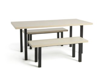 An Image of Habitat Zayn Wood Effect Dining Table & 2 Benches - Ash
