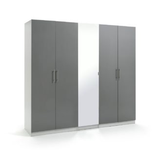 An Image of Habitat Munich 5 Door Mirror Wardrobe - Grey Gloss