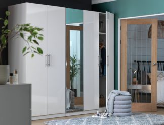 An Image of Habitat Munich 5 Door Mirror Wardrobe - White Gloss