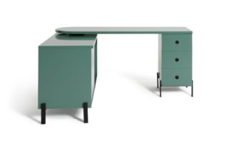 An Image of Habitat Asha 3 Drawer Swivel Desk - Sage Green