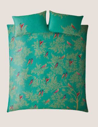 An Image of Sara Miller Pure Cotton Green Birds Bedding Set