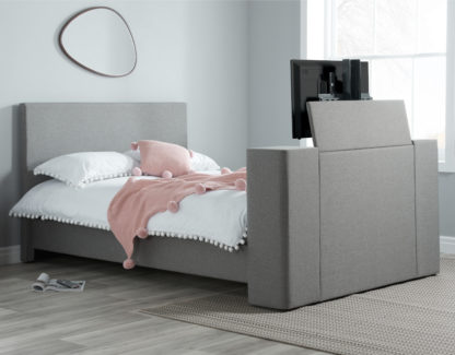 An Image of Plaza Grey Fabric Electric Media TV Bed Frame - 5ft King Size