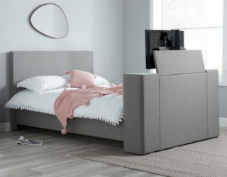 An Image of Plaza Grey Fabric Electric Media TV Bed Frame - 4ft6 Double
