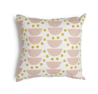 An Image of Habitat Semi Circle Geo Print Cushion - Blush Pink - 43x43cm