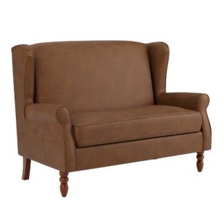 An Image of Oswald Mocha Faux Leather Compact 2 Seater Sofa Mocha
