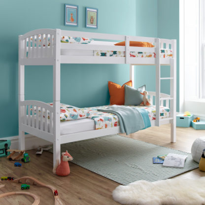 An Image of Mya White Wooden Bunk Bed Frame - 3ft Single