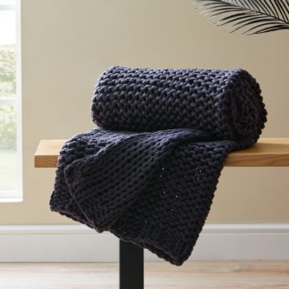 An Image of Chunky Knit Charcoal Throw Charcoal