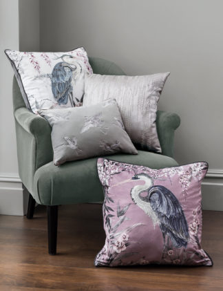 An Image of M&S Velvet Crane Embroidered Cushion