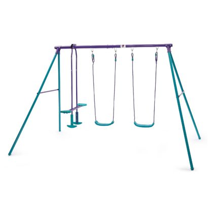 An Image of Plum Jupiter Double Swing & Glider Set - Purple/Teal