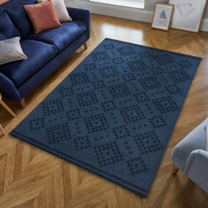 An Image of Match Eve Trellis Washable Rug Navy