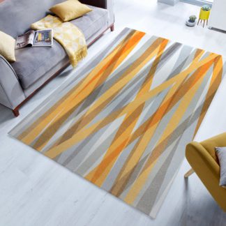 An Image of Match Isabella Stripe Washable Rug Ochre